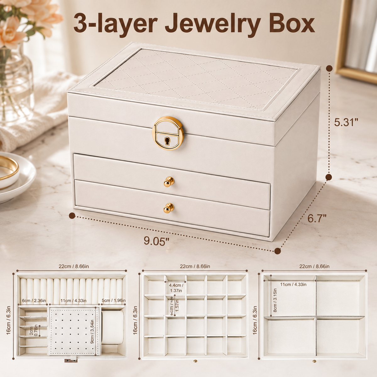 Large 3-Layer Jewelry Organizer Box