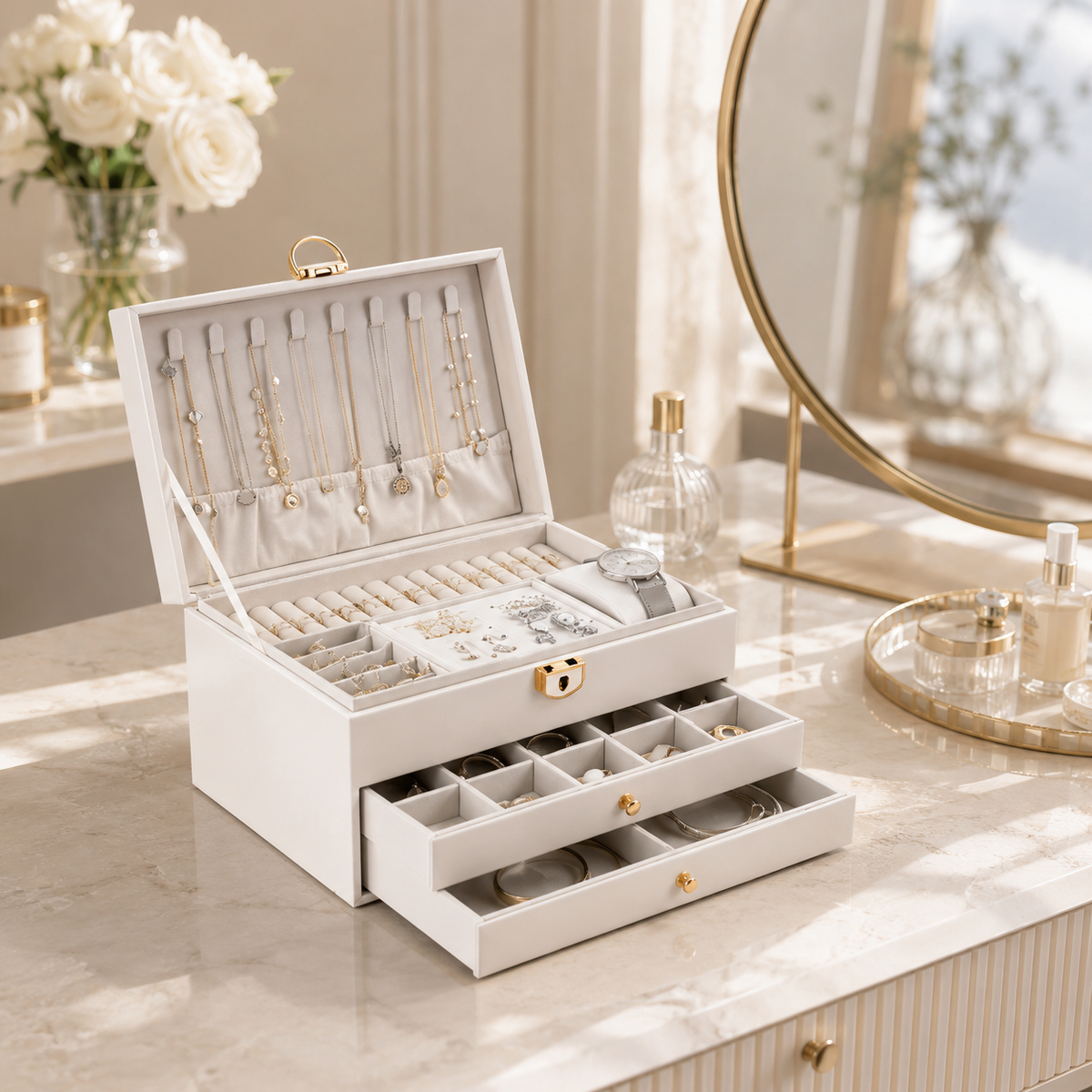 Large 3-Layer Jewelry Organizer Box