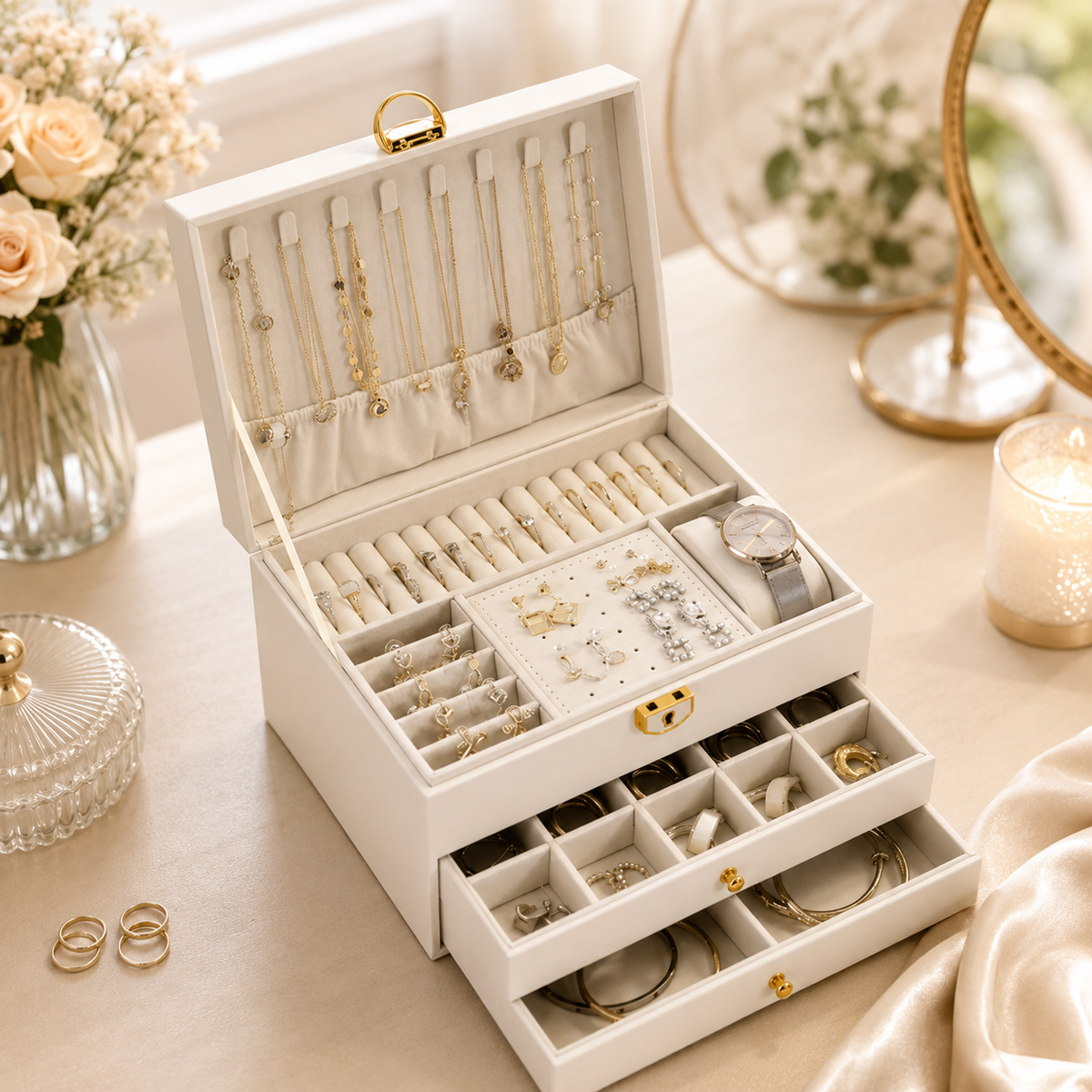 Large 3-Layer Jewelry Organizer Box